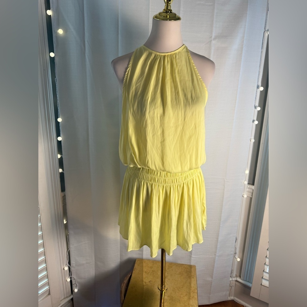 DO+BE Yellow Ruched Ruffled Halter Sundress